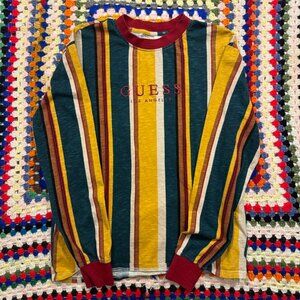 Vintage Guess Striped Long Sleeve Shirt – Multi Color Y2K Skate Style – S